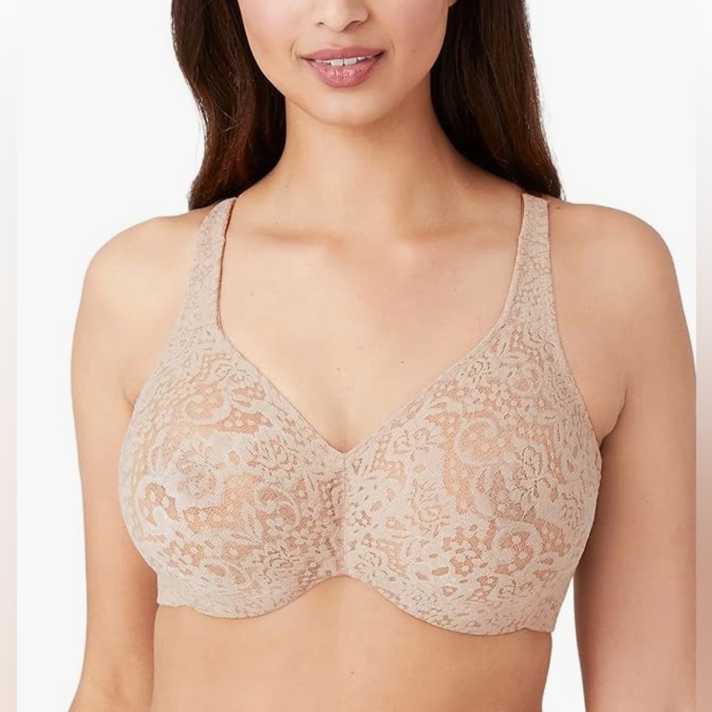 Wacoal 38DDD Halo Bra Lace Full Coverage Demi Underwire Bralette 38F Cream Nude